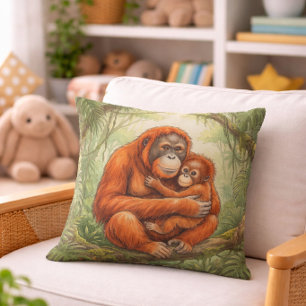 Söt orangutangmamma och baby djungeldjur kudde