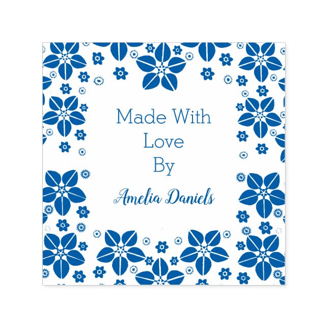 Söt Oriental Flower Made with Kärlek Självfärgande Stämpel (Design)