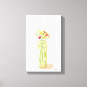 Söt Original Watercolor Flowers on Canvas