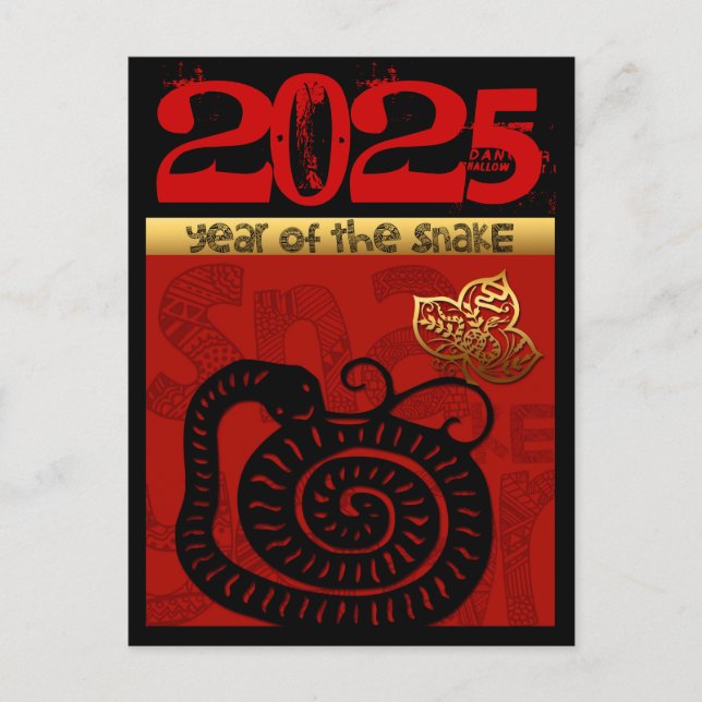 Söt Orm Kinesiskt år 2025 Zodiak Födelsedag VHPC Helg Vykort (Framsida)