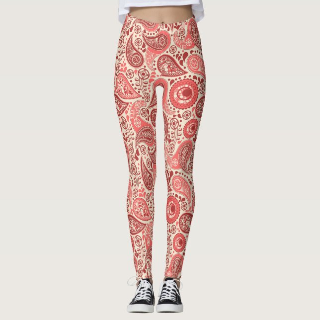 Söt Ornate Rosa Paisley Mönster Leggings (Framsida)
