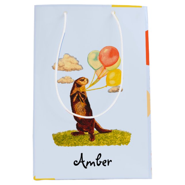 Söt Otter med Balloons Illustrated Medium Gift (Framsidan)