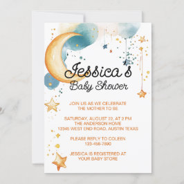 Söt över månen baby shower inbjudningar