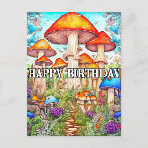 Söt övergiven svamp skog illustration vykort