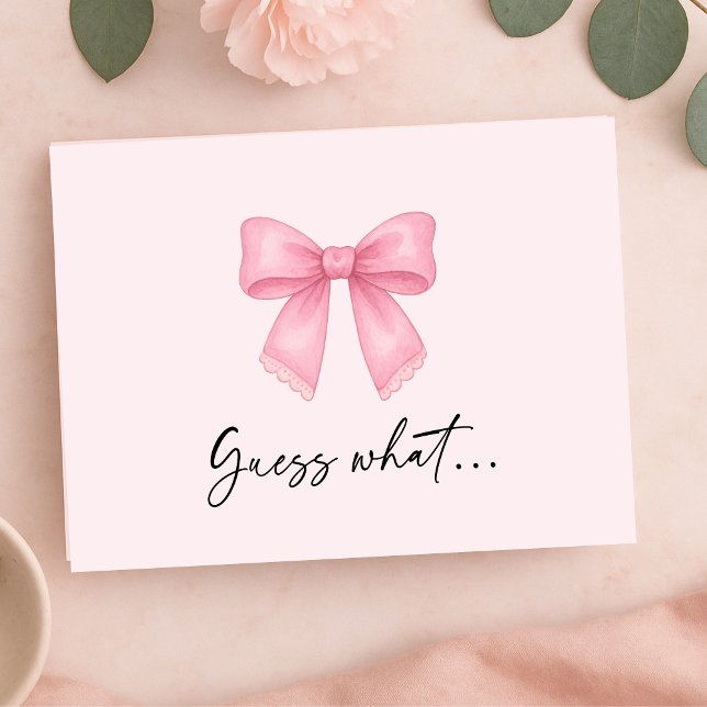 Söt överraskningsfirande semester avslöjande kort  (Cute Bow Surprise Holiday Vacation Reveal Card (Front))