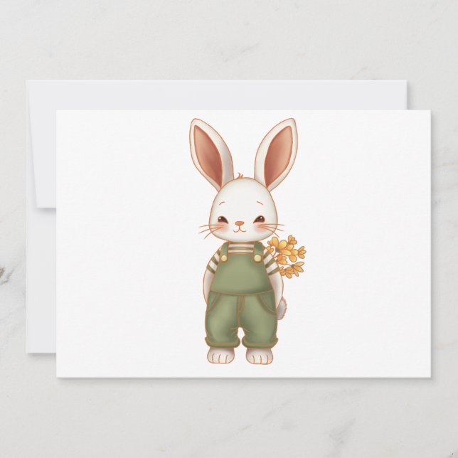 Söt överraskningskanin med blommor tack kort (Framsida)
