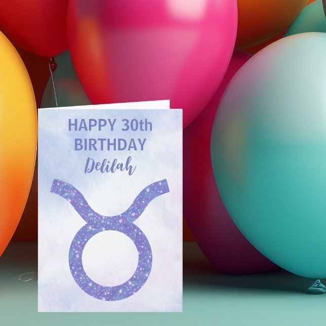 Söt Oxe Astrologisk Tecken Anpassad Lila Födelseda Kort (Skapare uppladdad)