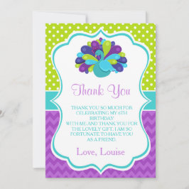 Söt Påfågel Grön och Lila Födelsedag Tack Kort