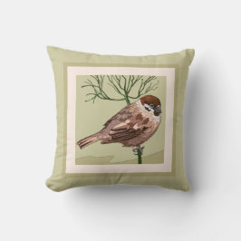 Söt Painting Bird (Carolina Wren) på Taupe Kudde
