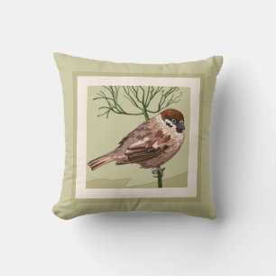 Söt Painting Bird (Carolina Wren) på Taupe Kudde