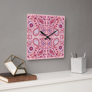 Söt Paisley Design Flowers Tear Droppar Pinks Fyrkantig Klocka