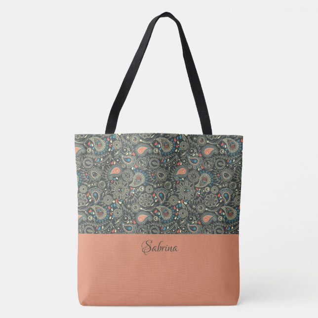 Söt Paisley Monogrammed Tote Bag Tygkasse (Framsida)