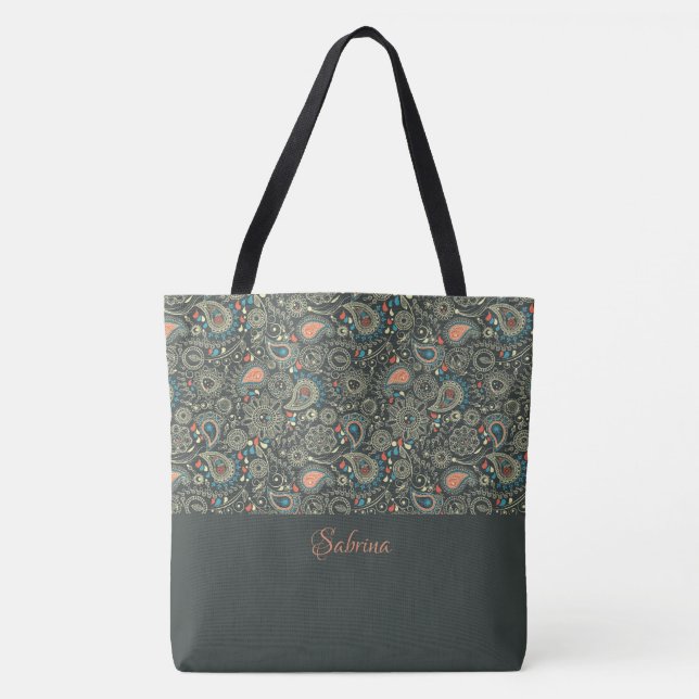 Söt Paisley Monogrammed Tote Bag Tygkasse (Framsida)