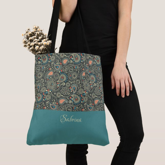 Söt Paisley Monogrammed Tote Bag Tygkasse (Närbild)