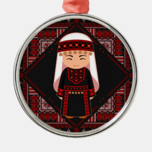 söt palestinsk flicka Broderi röd tatreez   Julgransprydnad Metall