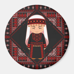 söt palestinsk flicka Broderi röd tatreez Magnet
