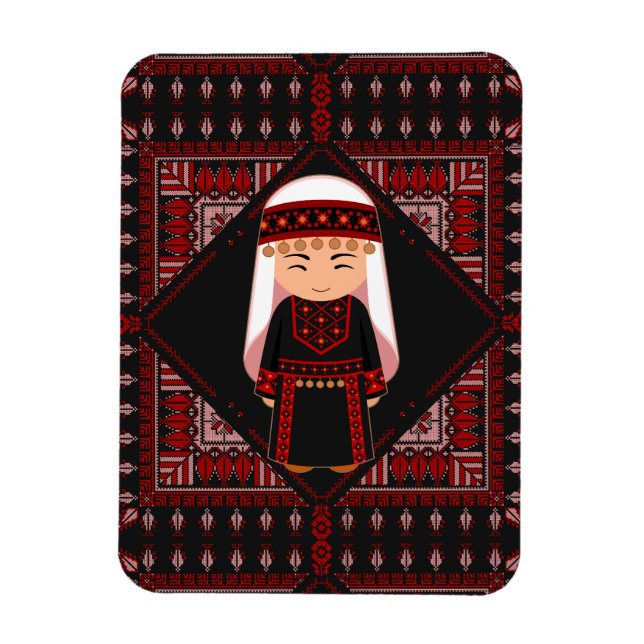 söt palestinsk flicka Broderi röd tatreez   Magnet (Vertikal)