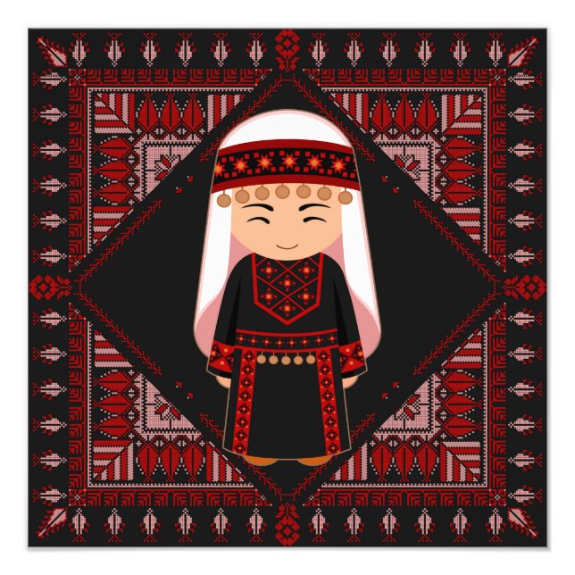 söt palestinsk flicka Embroidery Red tatreez Fototryck (Framsidan)