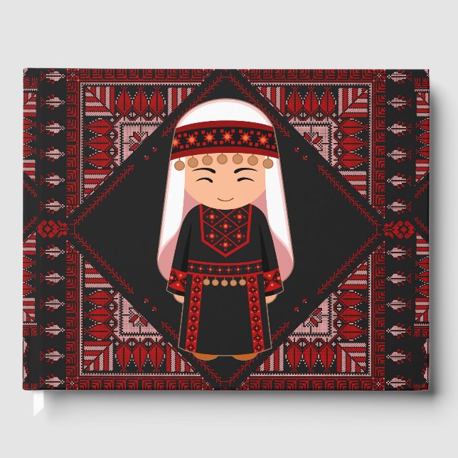 söt palestinsk flicka Embroidery Red tatreez Gästböcker (Framsida)
