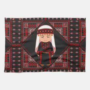 söt palestinsk flicka Embroidery Red tatreez Kökshandduk