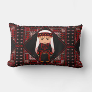 söt palestinsk flicka Embroidery Red tatreez Lumbarkudde