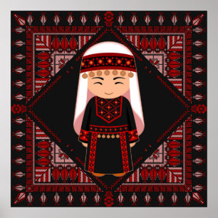 söt palestinsk flicka Embroidery Red tatreez Poster