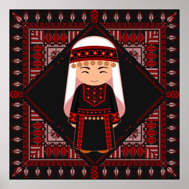 söt palestinsk flicka Embroidery Red tatreez Poster (Framsidan)