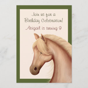 Söt Palomino Horse Birthday bjudande ~ Girls Inbjudningar