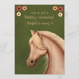 Söt Palomino och Flowers Horse Birthday Inbjudan
