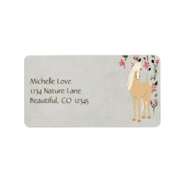 Söt Palomino Pony Flowers Horse Adress Adressetikett