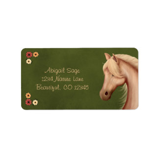 Söt Palomino Pony och Flowers Horse Adress Adressetikett