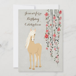 Söt Palomino Pony och Flowers Horse Birthday Inbjudningar