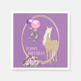 Söt Palomino Rosa Lila blommor Horse Birthday Pappersservett