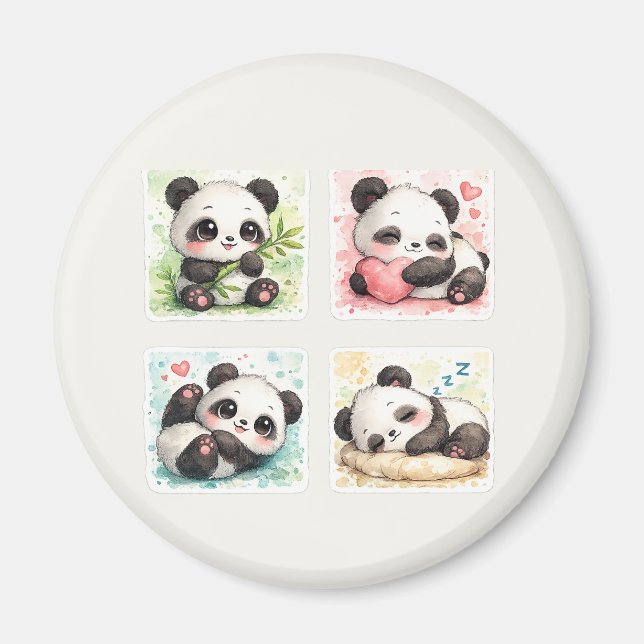Söt Panda Anpassad Magnet Estetisk Akvarell (Framsidan)