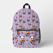 Söt Panda Äpple Skoltema Lila