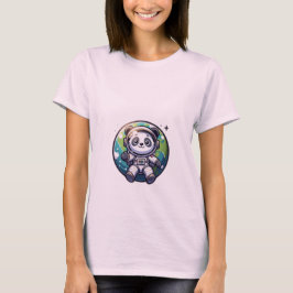 Söt Panda Astronaut Flyter på jorden T Shirt