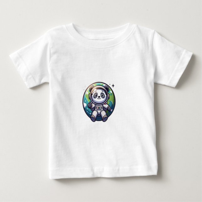 Söt Panda Astronaut Flyter på jorden T Shirt (Framsida)