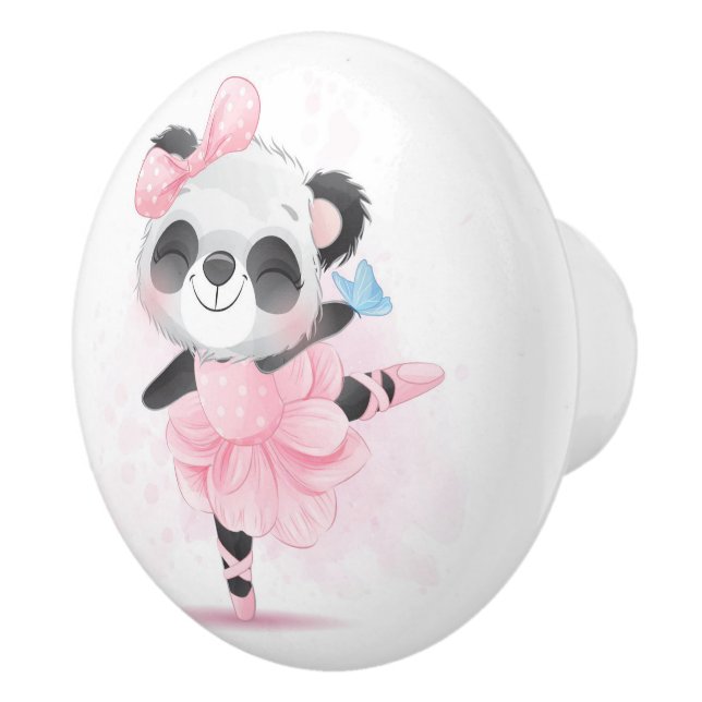 Söt Panda Ballerina Keramisk Knap Knopp (Höger)