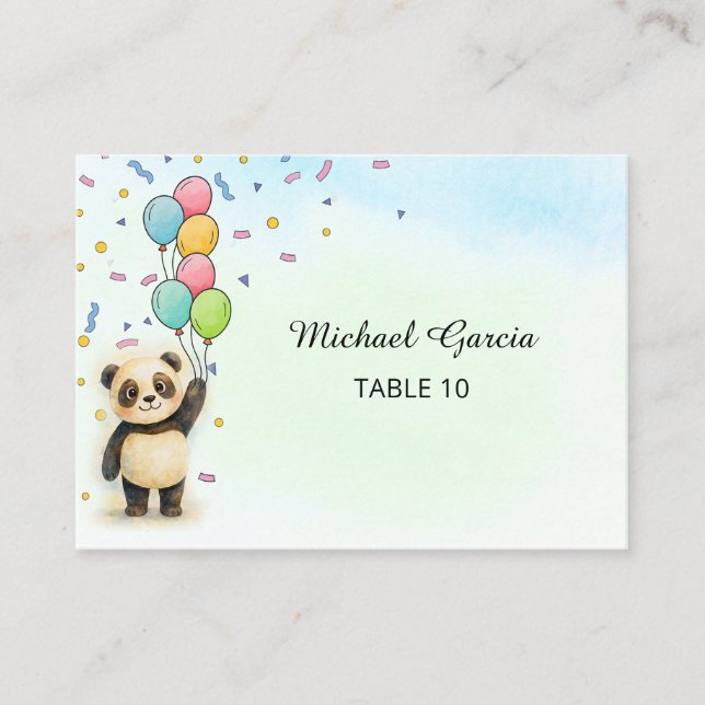 Söt Panda Ballong 1-års Födelsedag  Placeringskort (Framsida)