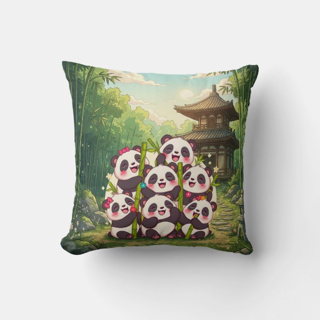Söt Panda Bambu Trädgård Kudd Kudde (Framsida)