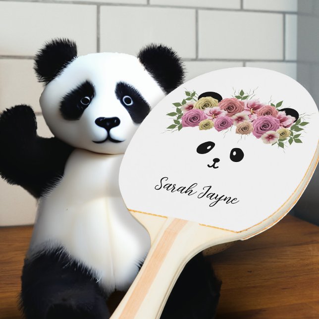 Söt Panda Bear Animal Ansikte Ping Pong Paddle Pingisracket (Pretty Panda Bear Animal Face Ping Pong Paddle with space for your name)