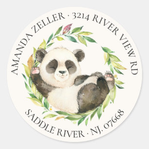 Söt Panda Bear Baby Shower-adressetikett Runt Klistermärke
