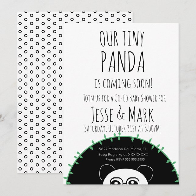 Söt Panda Bebis Shower Inbjudningar (Fram/baksida)