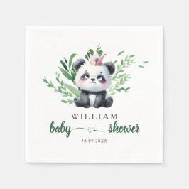 Söt Panda Björn Baby Shower Watercolor Grönska Pappersservett