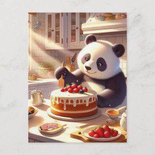 Söt Panda Björn Bakande Tårta Vykort