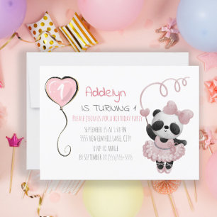 Söt Panda Björn Balett Rosa 1-årsdag Inbjudningar