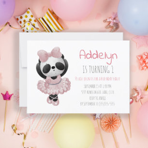 Söt Panda Björn Balettdansös Rosa 1-års Födelsedag Inbjudningar