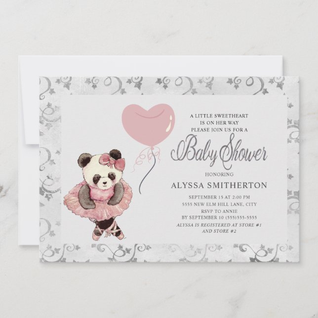 Söt Panda Björn Ballerina Baby Girl Shower Inbjudningar (Framsida)
