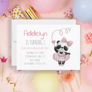 Söt Panda Björn Ballerina Flickas 1-årsdag Inbjudningar