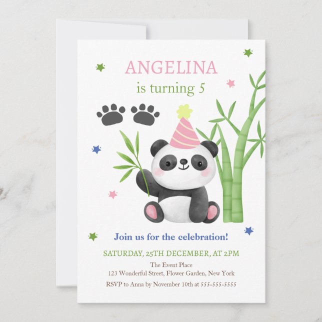 Söt Panda Björn Bambu Födelsedag  Inbjudningar (Framsida)